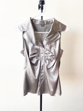 Ann Taylor Metallic Silver Sleeveless Ruched Blouse Size 4 (S)